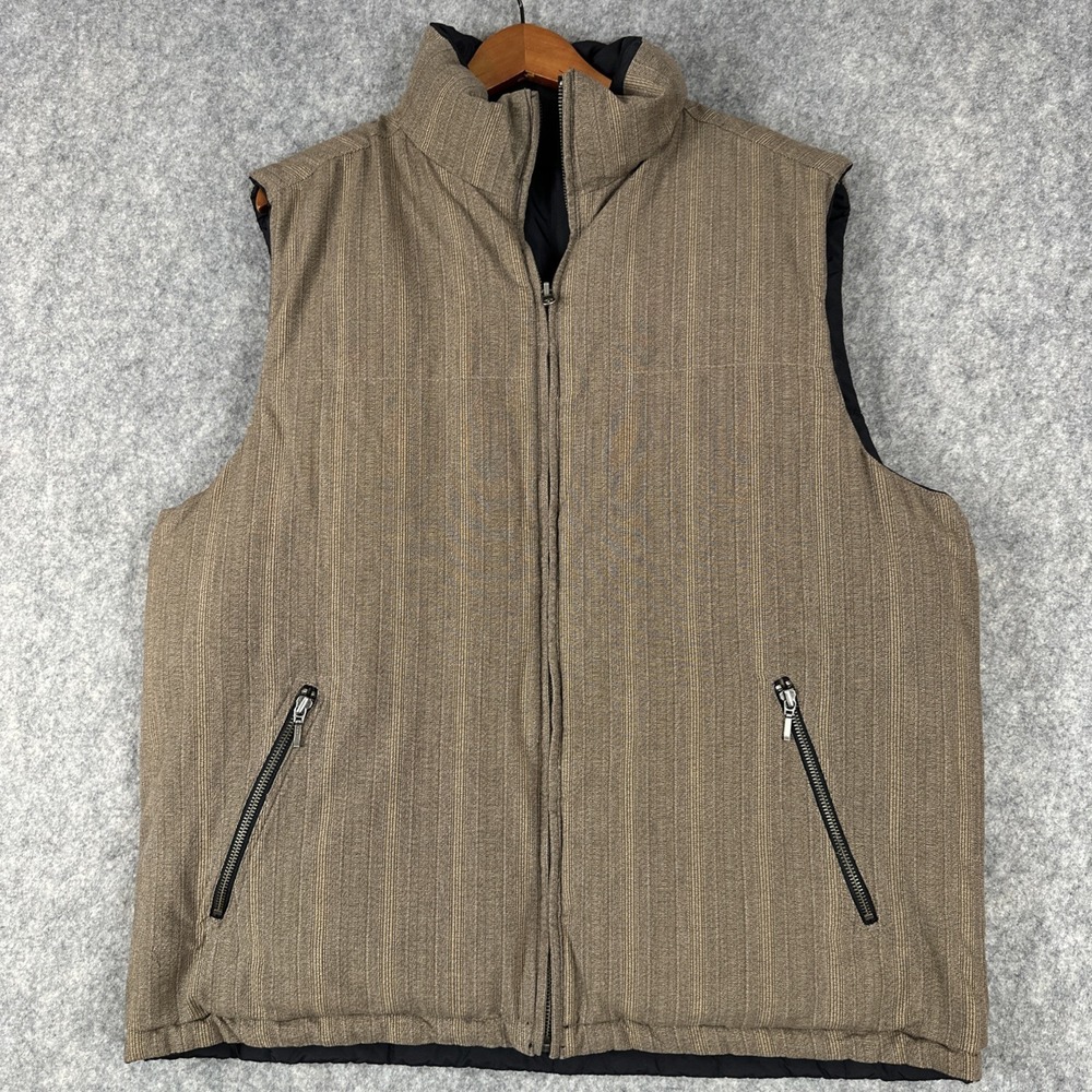 Eddie Bauer Puffer Vest Mens XL Tall Black Brown Reversible Goose Down Western